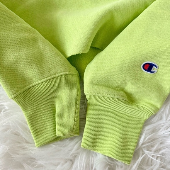 Champion Lime Neon Green Reverse Weave Cropped fleece Hoodie Heavyweight Small - Picture 12 of 16